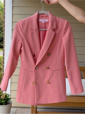 Miss Selfridge Coral Pink Double-Breasted Blazer with Gold Buttons